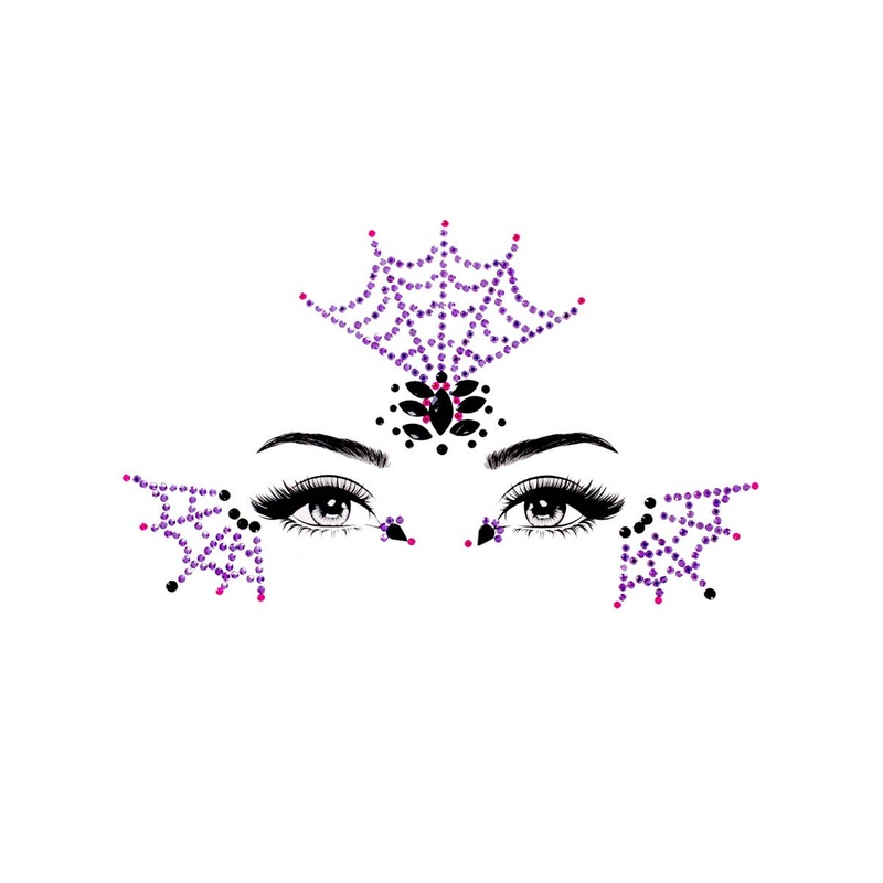 Stick on Purple Spiderweb Diamante Face Jewels