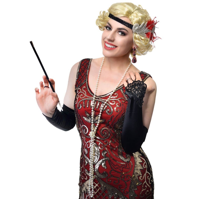 20s Red Chain Headband 5 Piece Gatsby Accessory Set