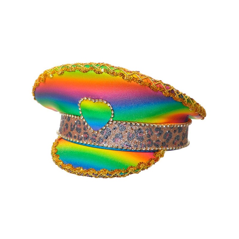 Deluxe Glittery Rainbow Heart Mardi Gras Festival Hat