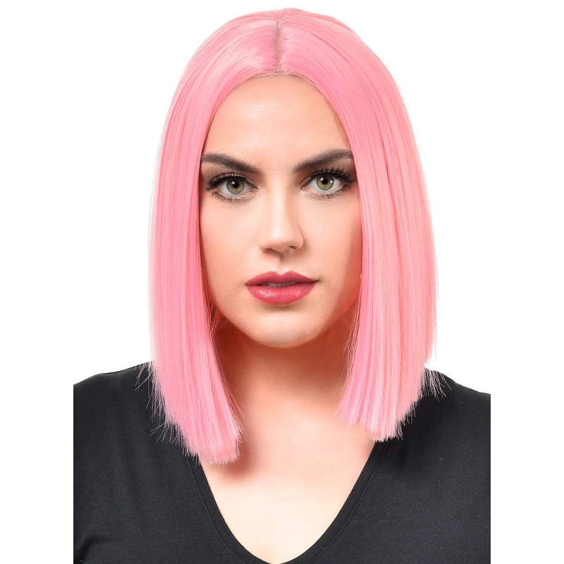 Deluxe Light Pink Womens Heat Resistant Bob Costume Wig
