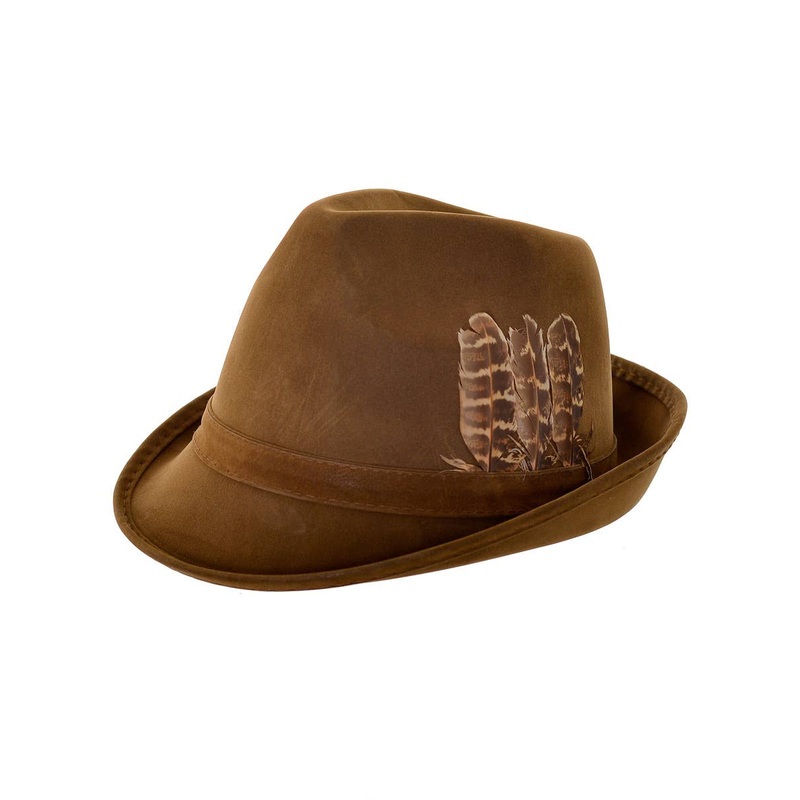 Deluxe Oktoberfest Brown Suede Bavarian Trenker Costume Hat