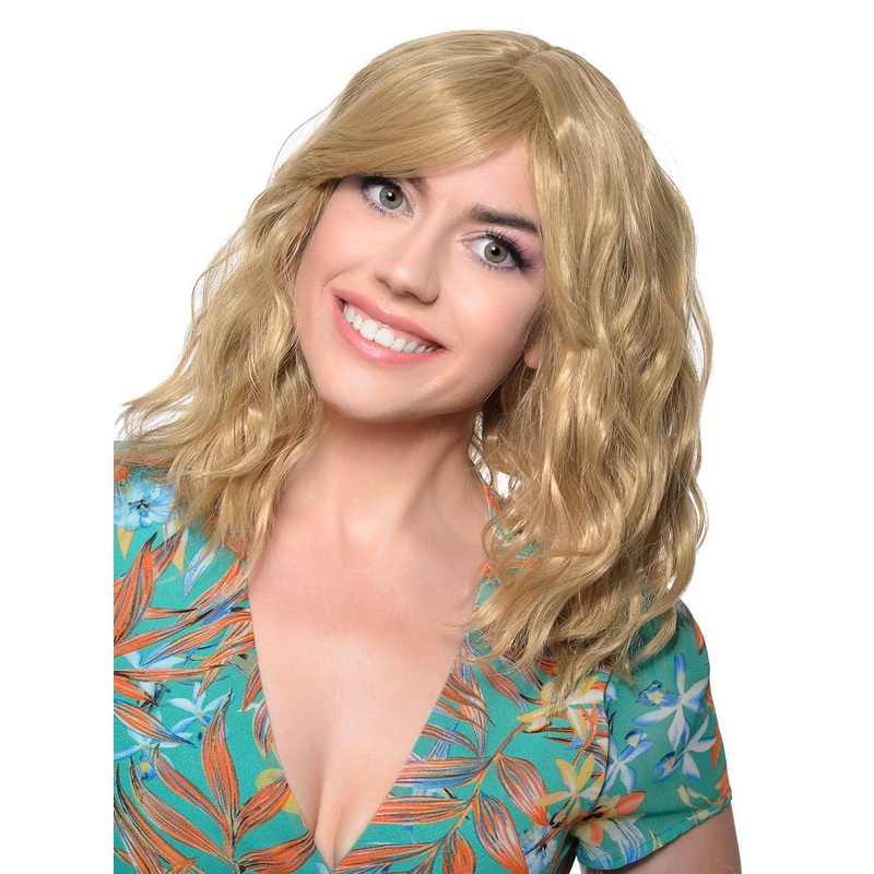 Deluxe Wavy Mid-Length Dark Blonde Fashion Wig with Skin Top