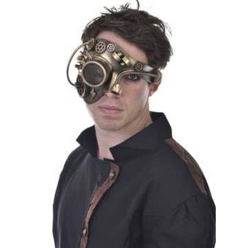 Half Face Gold Steampunk Deluxe Masquerade Mask