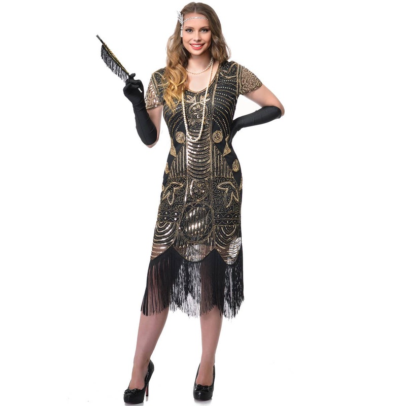 1920s Black and Gold Womens Great Gatsby Costume Large