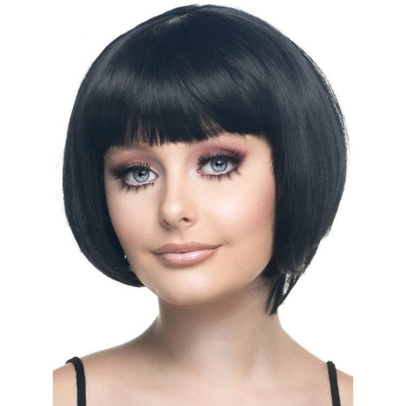 Cropped Black Bob Womens Fashion Wig with Fringe