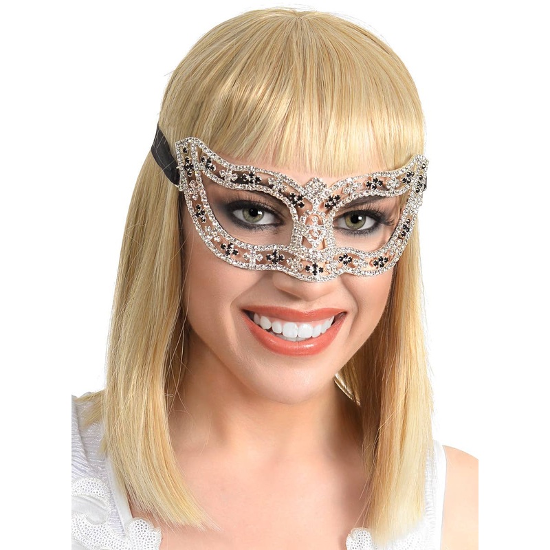 Deluxe Black Rosettes Crystal Masquerade Mask