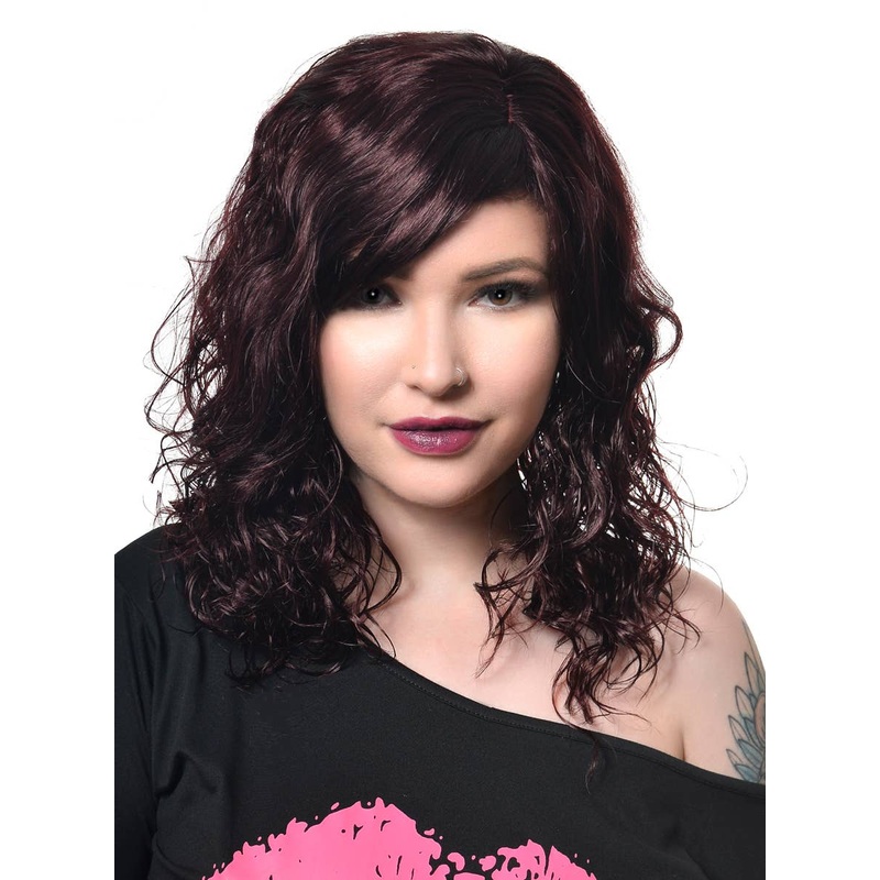 Deluxe Curly Burgundy Wet Look Womens Costume Wig