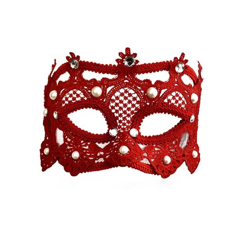 Deluxe Red Chantilly Lace Womens Masquerade Mask
