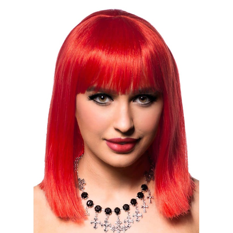 Deluxe Sleek Red Womens Bob Wig with Fringe