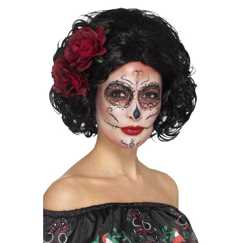 Short Black Deluxe  Day of the Dead Womens Wig