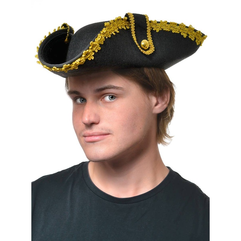 Tricorn Pirate Captain Deluxe Black and Gold Costume Hat