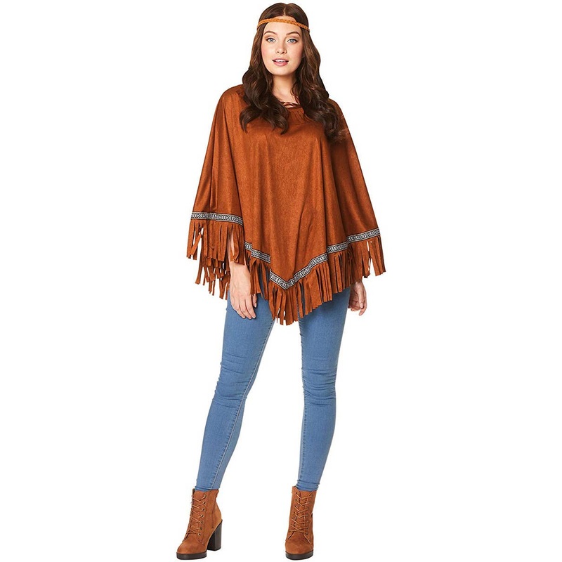 Wild West Womens Brown Costume Poncho and Headband One Size