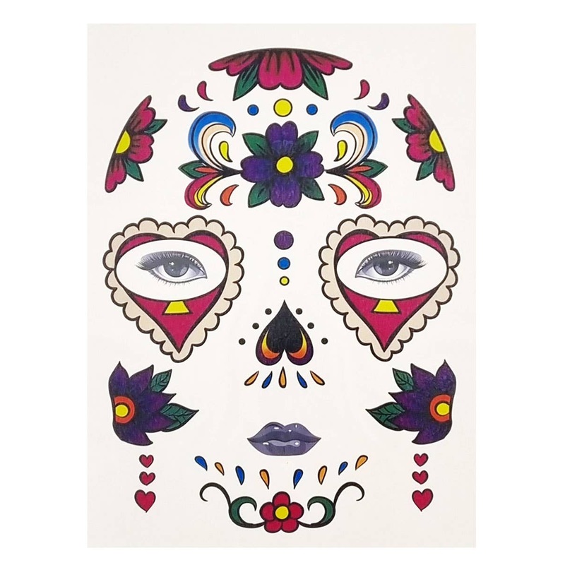 Colourful Floral Day of the Dead Temporary Face Tattoo