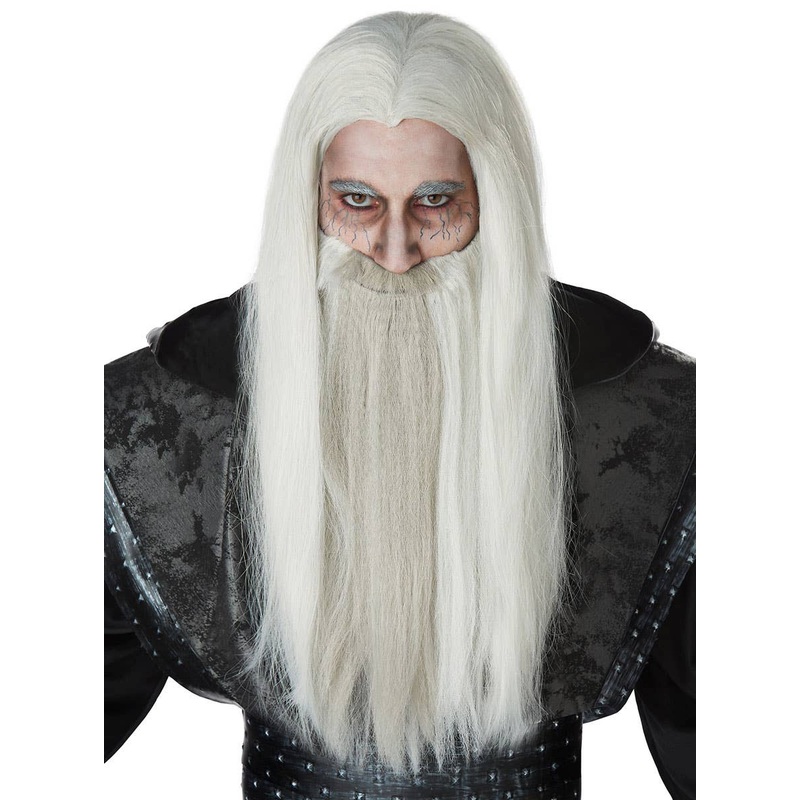 Dark Wizard White Wig And Beard Costume Set