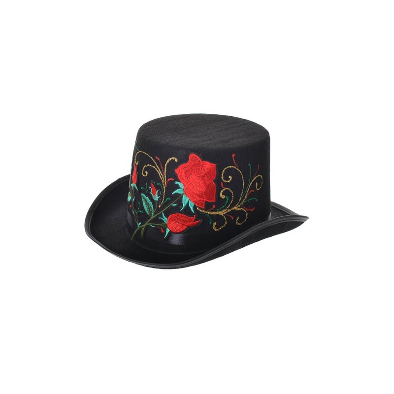 Day of the Dead Black Rose Top Hat