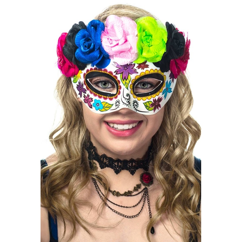 Day of the Dead Rainbow Flower Sugar Skull Masquerade Mask