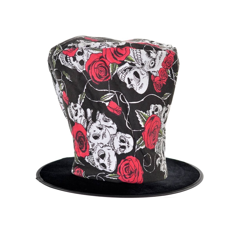 Day of the Dead Skulls and Roses Costume Top Hat