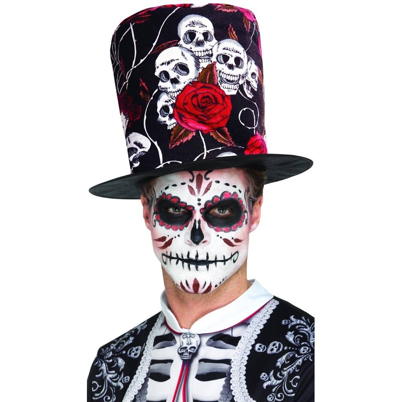 Day of the Dead Skulls and Roses Tall Top Hat