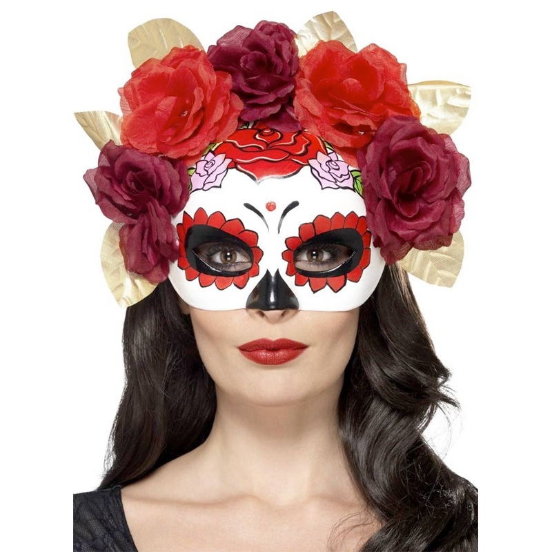Day of the Dead Sugar Skull Burgundy Masquerade Mask