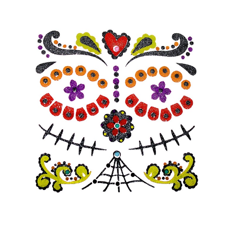 Day of the Dead Sugar Skull Glitter Face and Body Stickers