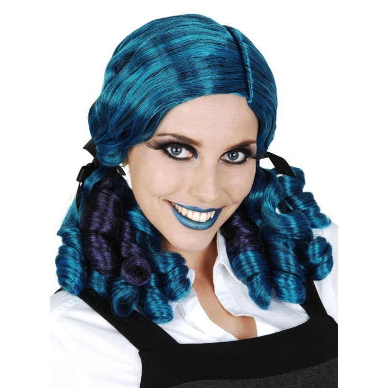 Dead Doll Curly Blue Womens Costume Wig