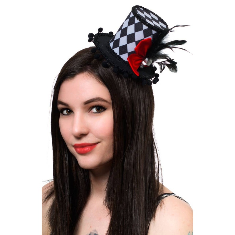 Mini Checkered Harlequin Skull Top Hat
