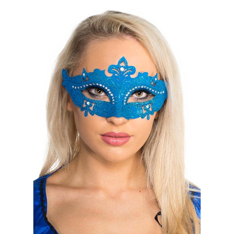 Cut Out Blue Masquerade Mask with Rhinestones