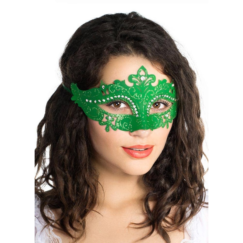 Cut Out Green Masquerade Mask with Rhinestones