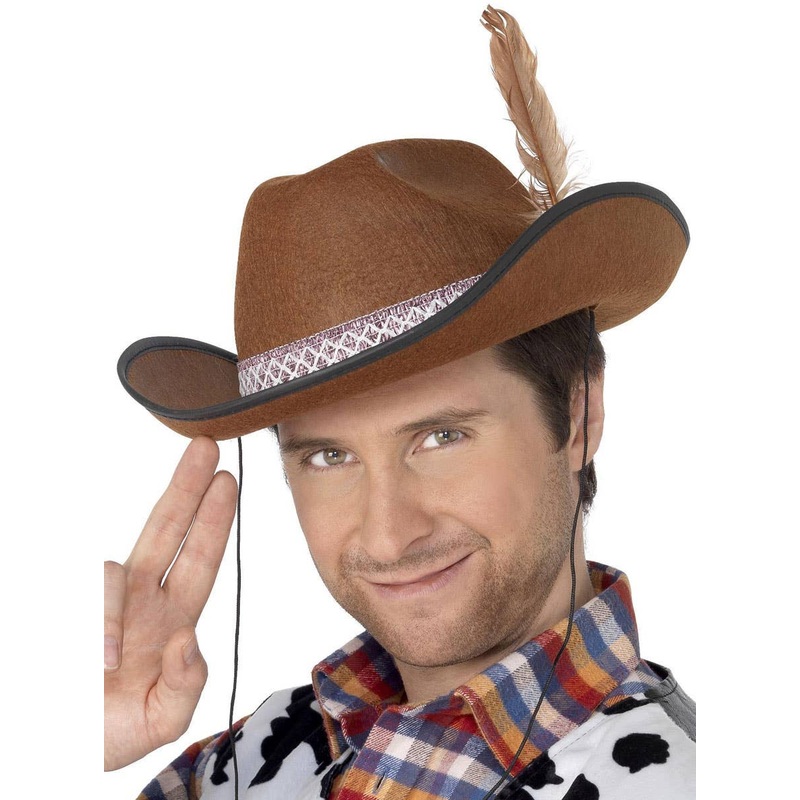 Dallas Mens Brown Cowboy Costume Hat with Feather