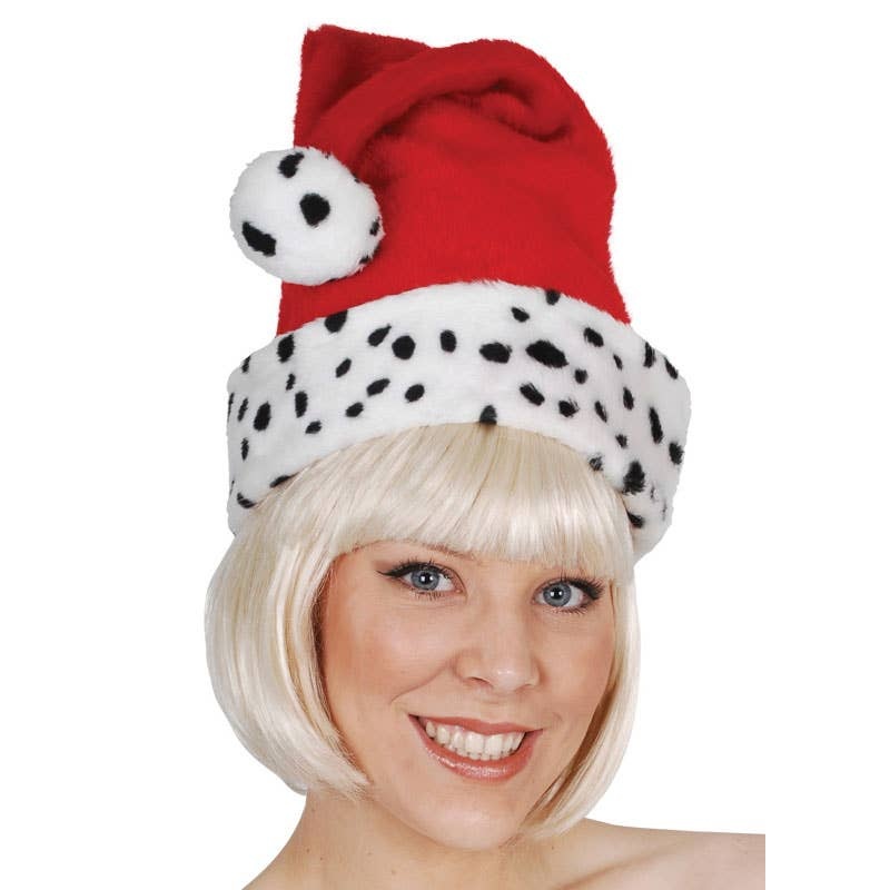 Dalmatian Print Plush Christmas Santa Hat