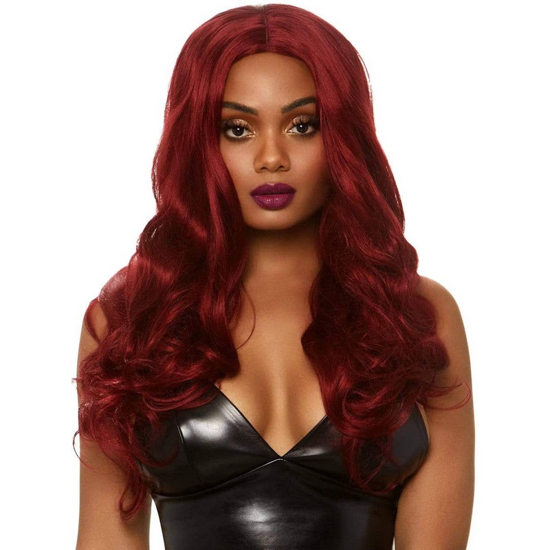 Daring Dark Red Womens Long Wavy Costume Wig