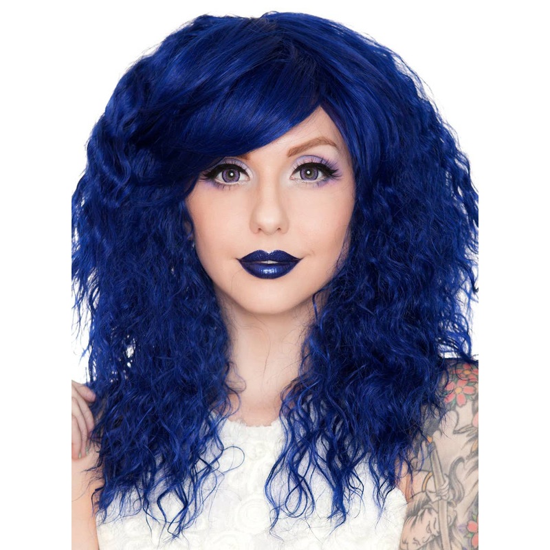 Cobalt Blue Womens Crimped Fashion Wig with Fringe