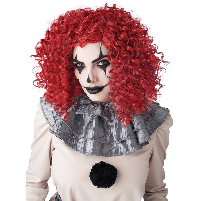 Corkscrew Clown Mid Length Curly Red Womens Costume Wig