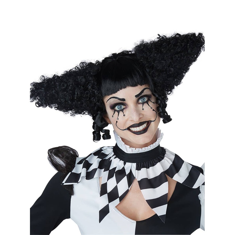 Creepy Clown Womens Curly Black Halloween Costume Wig