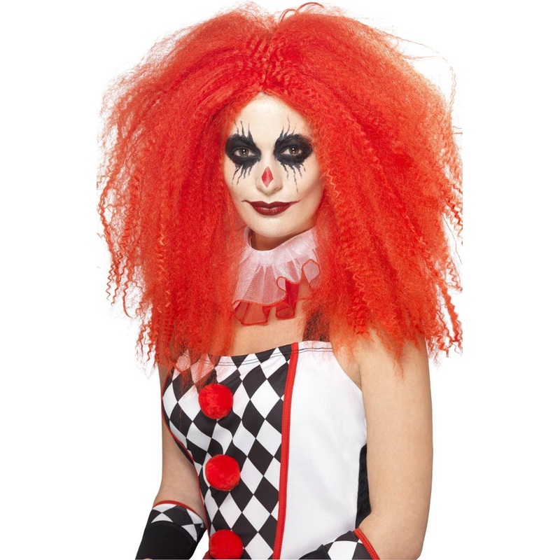 Crimped Giant Bright Red Womens IT Clown Wig