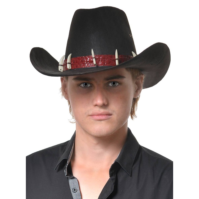 Crocodile Teeth Adults Black Cowboy Costume Hat