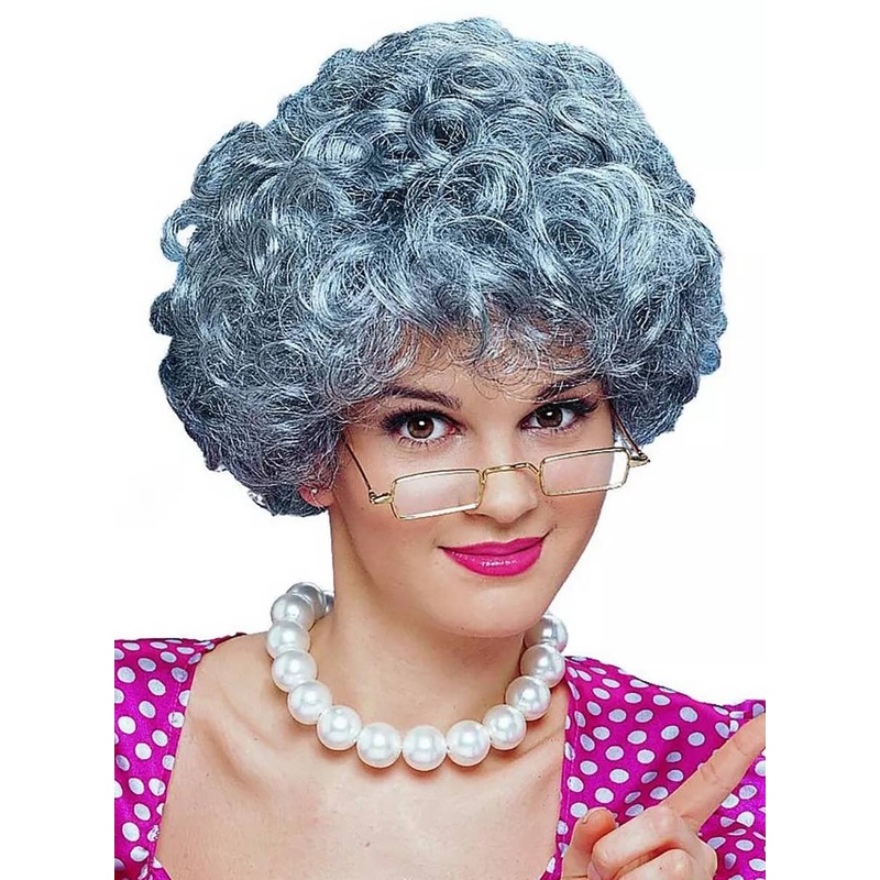 Curly Grey Old Lady Womens Costume Wig