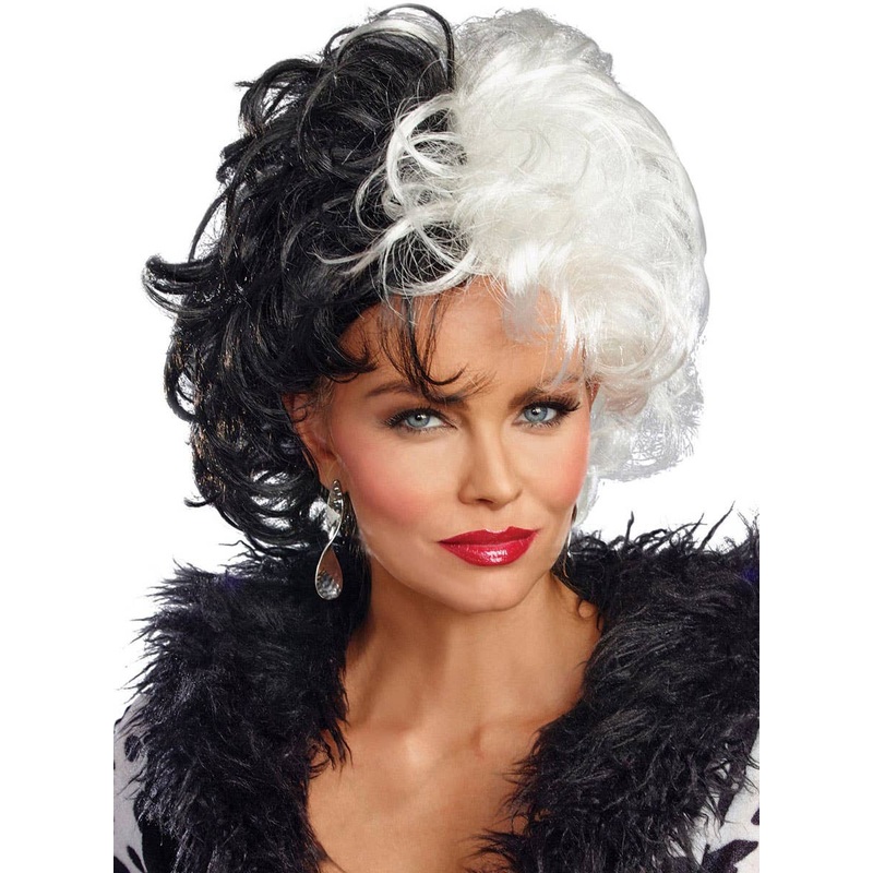 Dalmatian Diva Womens Curly Cruella De Vil Costume Wig