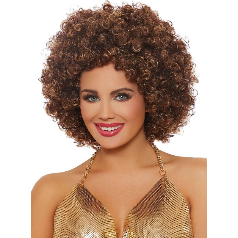 Extra Curly Unisex Adults Brown Disco Afro Costume Wig
