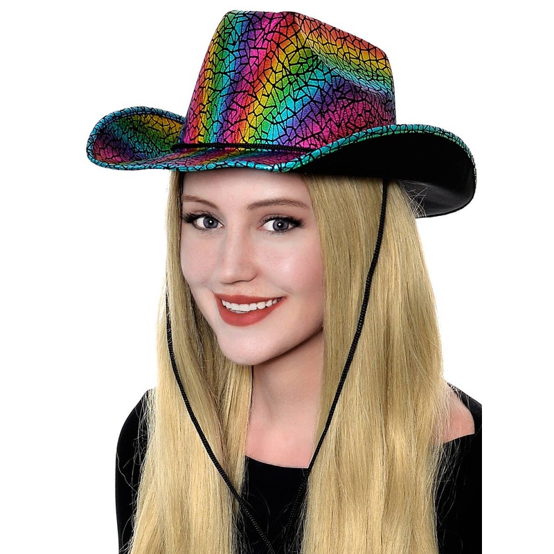 Cracked Metallic Rainbow Adults Cowboy Costume Hat