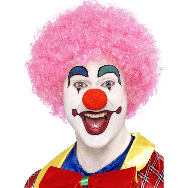 Crazy Pink Clown Afro Mens Costume Wig