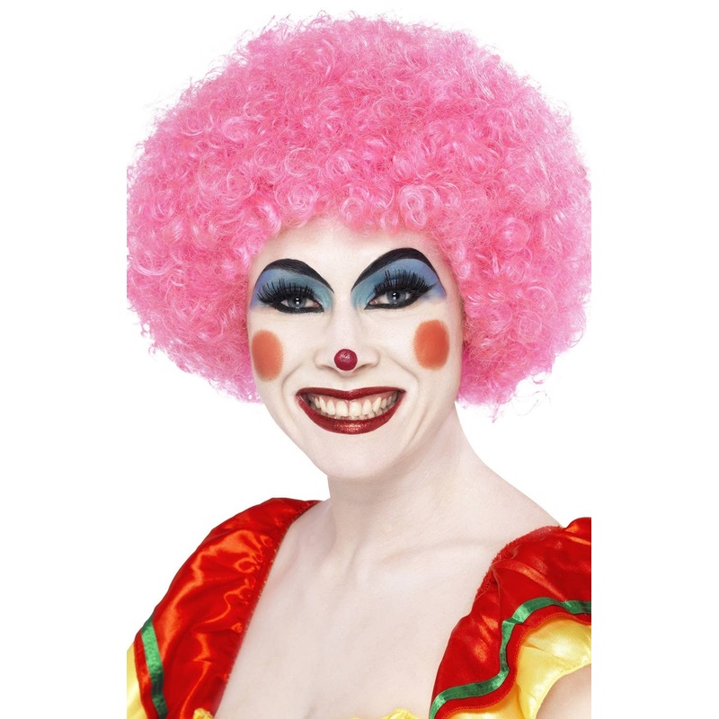 Crazy Pink Clown Afro Womens Costume Wig