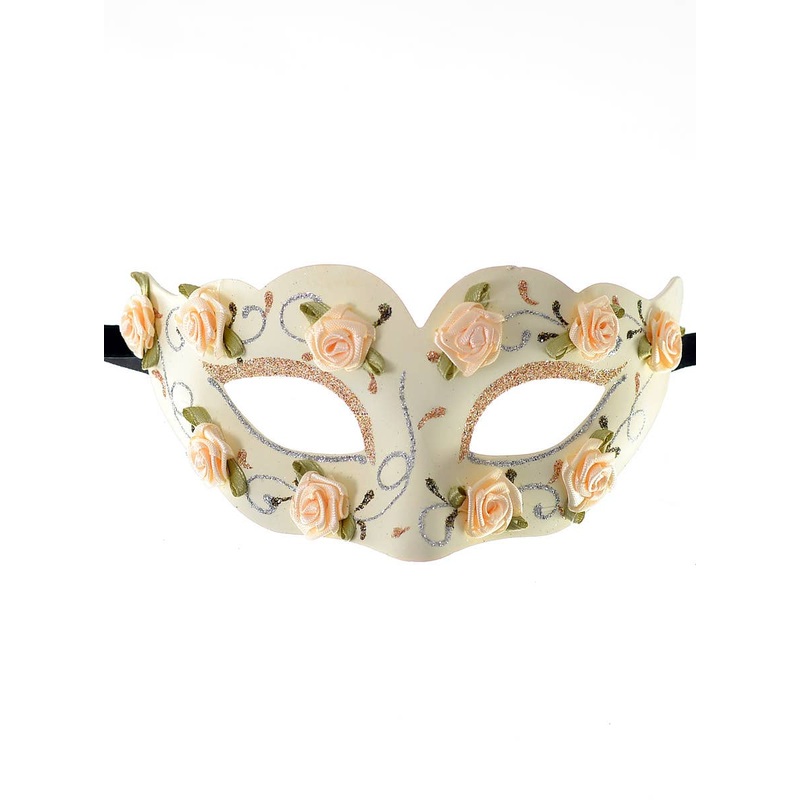 Elegant Glittery Cream Masquerade Mask with Flowers