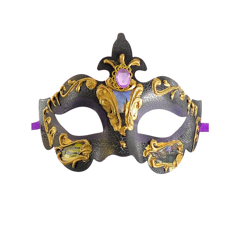 Ornate Black and Purple Crackle Baroque Masquerade Mask