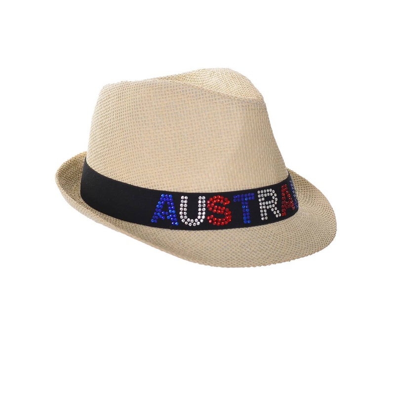 Rhinestone Bling Cream Straw Fedora Australia Day Hat