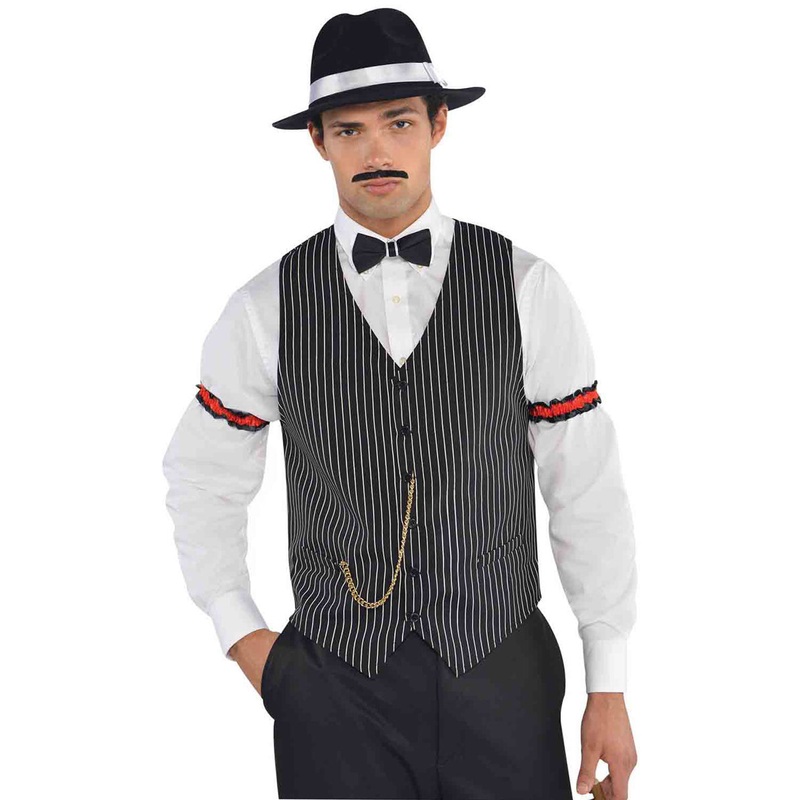 1920s Black and White Mens Pinstripe Gangster Vest Standard