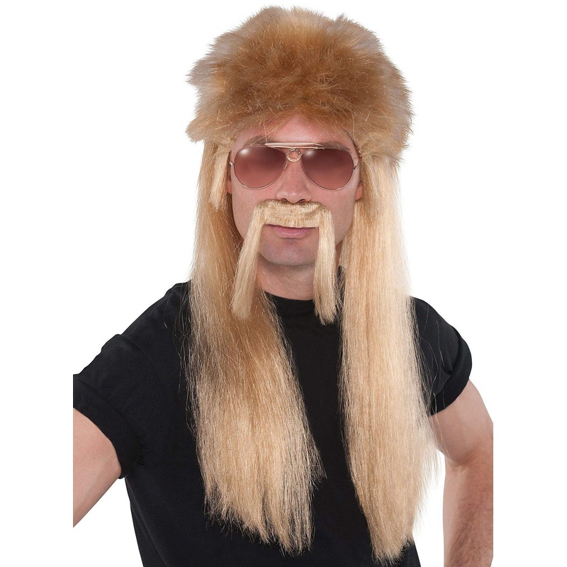 Bounty Hunting Mens Blonde Mullet Wig and Moustache Set
