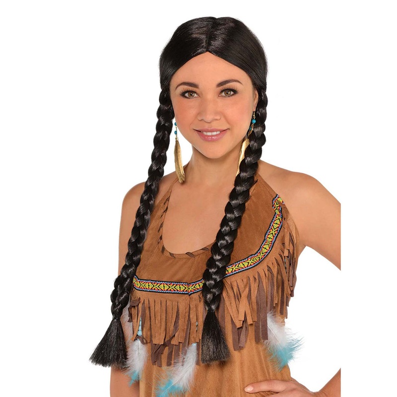 Braided Native American Womens Black Costume Wig