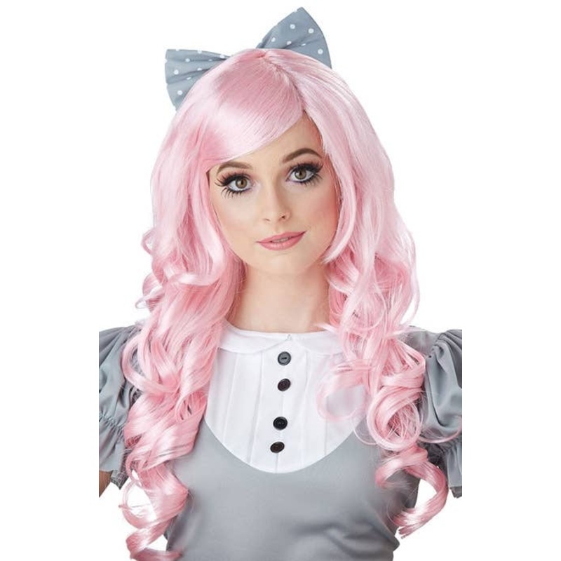 Cosplay Doll Womens Pastel Pink Curly Wig