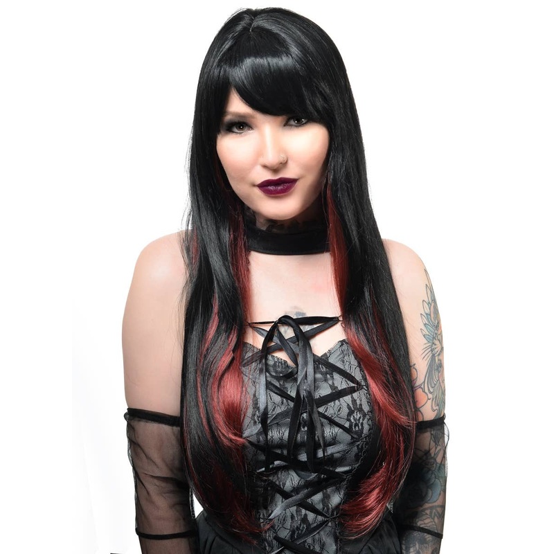 Deluxe Long Black and Burgundy Womens Costume Wig